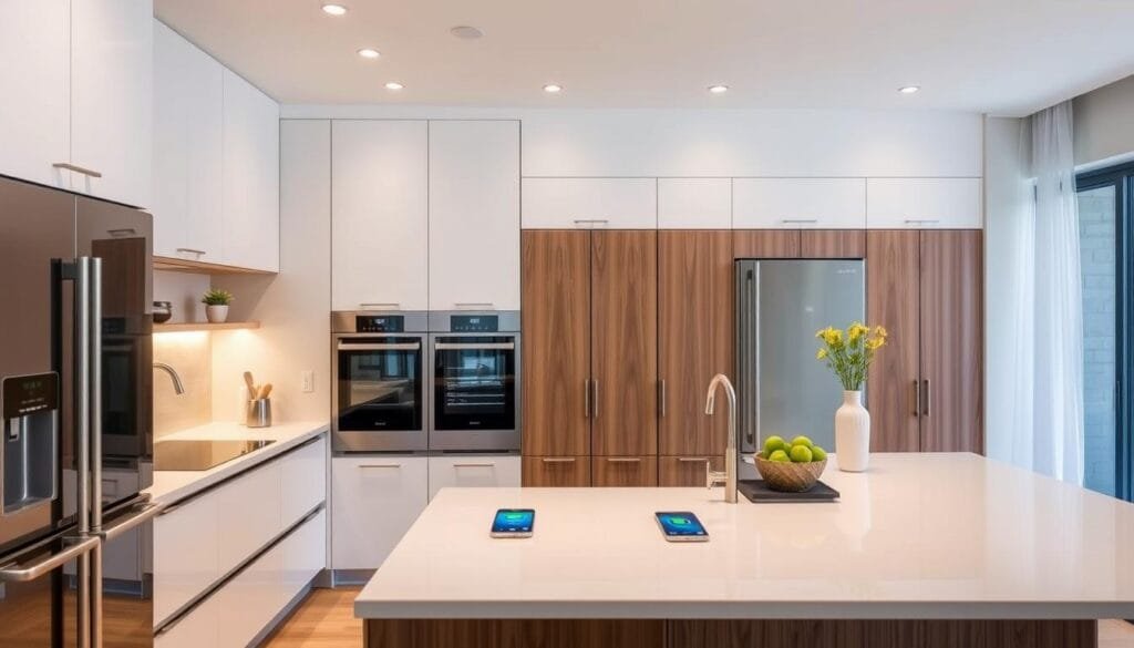 تصميم مطبخ حديث مدمج مع تكنولوجيا ذكية تصميم مطبخ حديث مدمج مع تكنولوجيا ذكية
